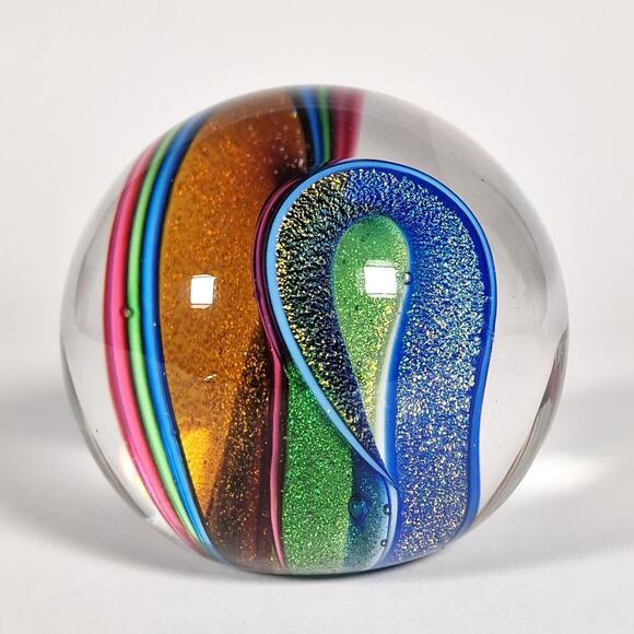 Glass Eye Studio Dichroic Infinity Paperweight Glitter Rainbow Seattle 3 inch - Picture 11 of 12